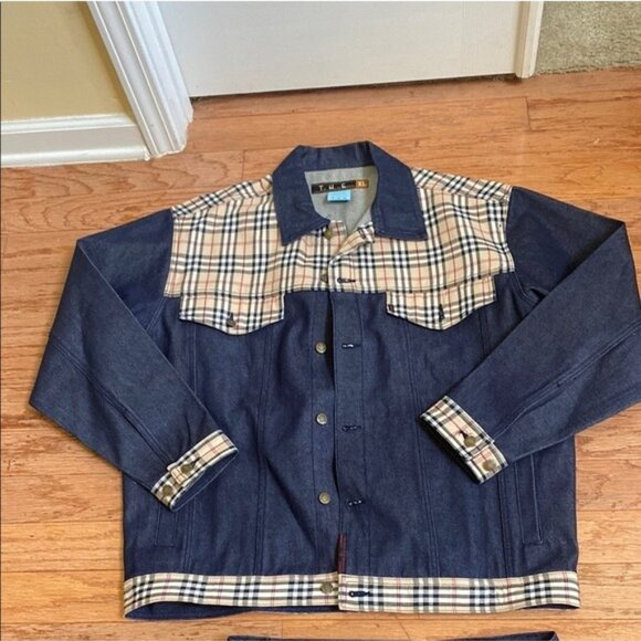 Vintage T.H.E. Hip-Hop Elements Denim Jacket & Pants Set XL/36 Plaid Trim 100% C - Picture 3 of 7